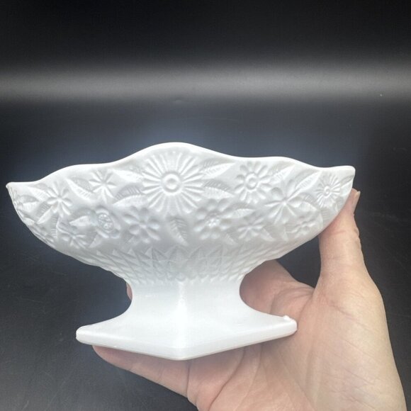 VTG Indiana Milk Glass Pineapple & Floral 3"x6" Diamond Compote Candy Trinket - Picture 2 of 8